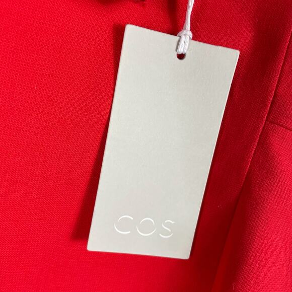 COS Cotton Linen Sheath Dress Red Mini Square Neck Sleeveless Pockets Sz 14 - Picture 8 of 10